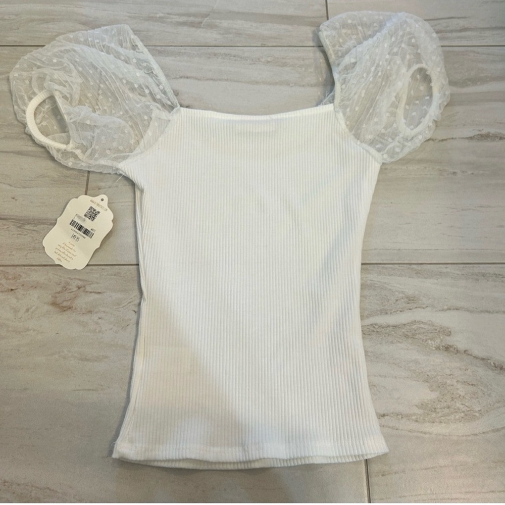 ALTAR’D STATE White Puff Sleeve Ribbed Women's Top